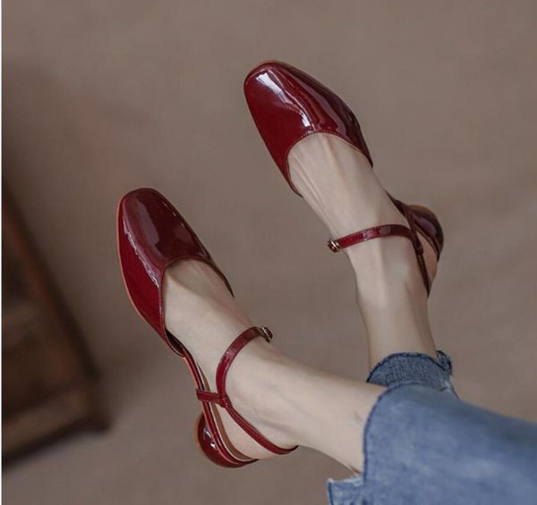 

dress shoes 2021 retro leather mary simple patent shoes, foot fashion, thick with sandals, pump, 5 cm buckled, Black
