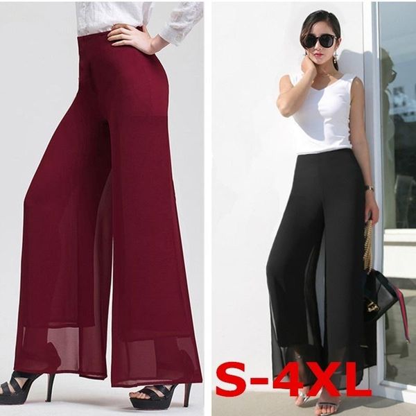 

women's pants & capris zogaa womens summer wide leg long trousers casual vintage high waist chiffon side split loose skirt, Black;white