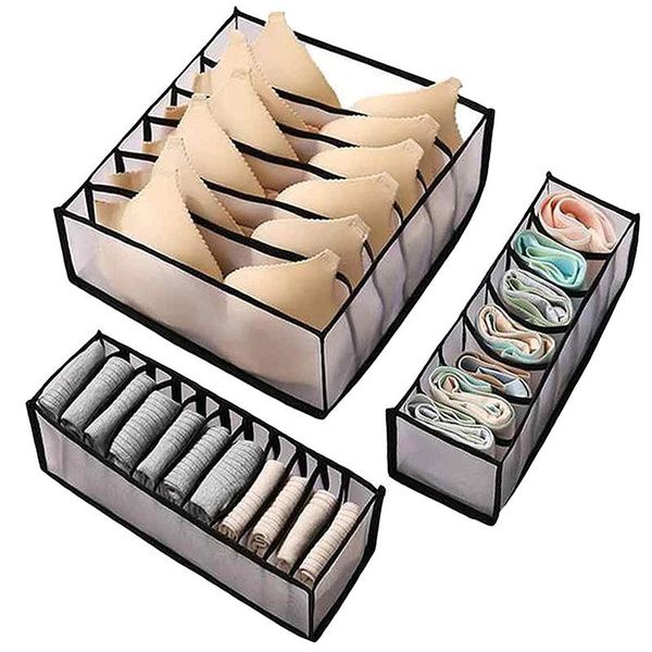 

piece set of foldable underwear storage box with 6/7/11 grid drawer divider dormitory space saving organizer bag black drawers