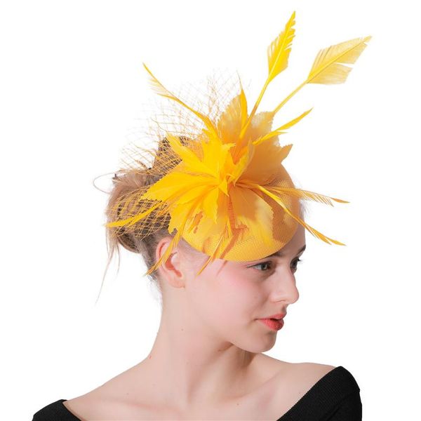 

hair accessories cocktail yellow red fascinators weddings headwear for women formal fedora vintage ladies church dress bride