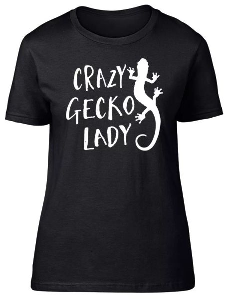 

crazy gecko lady womens ladies short sleeve fitted t-shirt, White;black