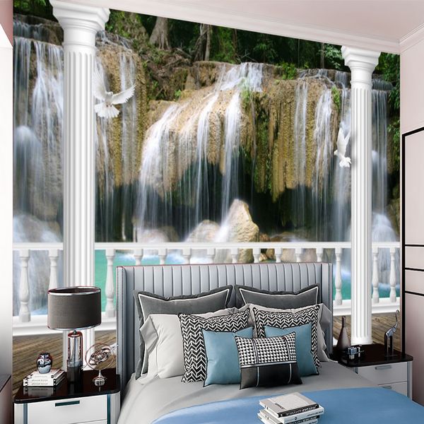 

romantic 3d landscape wallpaper wall papers white roman column beautiful waterfall scenery home decor painting mural wallpapers