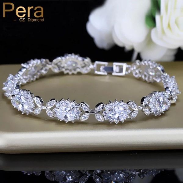 

link, chain pera cz luxury bridal silver color costume jewelry connected clear white big flower link bracelets for wedding gift b071, Black