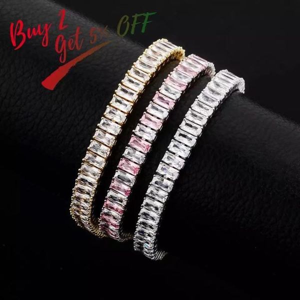 

link, chain 2021 baguette 8mm tennis bracelet iced out cubic zirconia hip hop fashion charm jewelry gift, Black