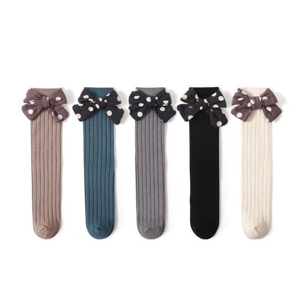 

socks baby sock accessories girl fashion warm cotton stripe soft shoe polka dot big bow children knee high long gripper, Pink;yellow