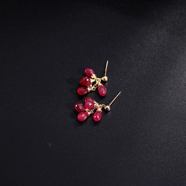 

dangle & chandelier dmbs396 18k gold genuine gemstones ruby earrings female simple send girlfriend, Silver