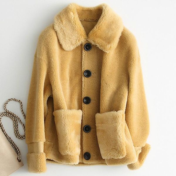

women's fur & faux fad autumn winter real lamb ful coat female fashion natural women woman casual elegant jacket a050, Black