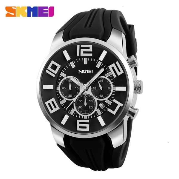 

multi-functional time beauty three-dimensional large dial quartz watch sports fashion six pin men's watch, Slivery;brown