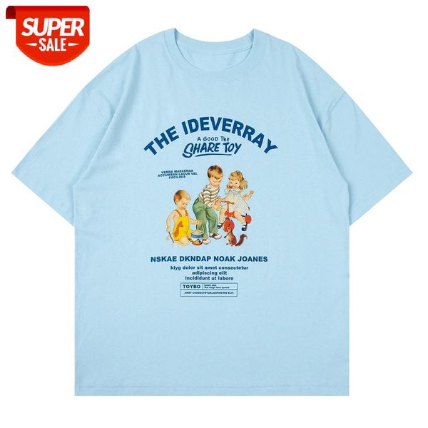 

oversize hip hop harajuku streetwear t shirt men kids squirrel letter print tshirt cotton loose 2021 summer short sleeve blue #ja70, White;black