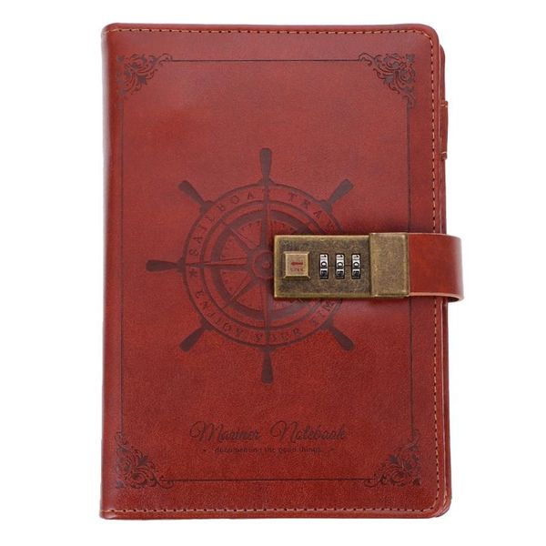 

1pc premium coded lock pu vintage notebook diary book note pad for daily use notepads, Purple;pink