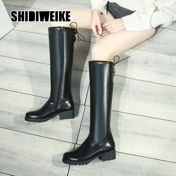 

boots size 34-43 autumn winter knee-high women pu leather fabric thigh high women's back tie long v776 b3vi, Black
