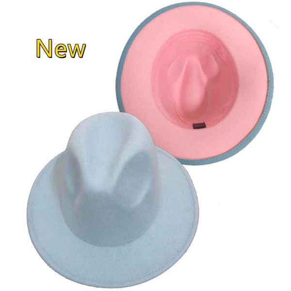 

wide brim hats two-color fedora hat color jazz panama 2021 latest professional wholesale, Blue;gray