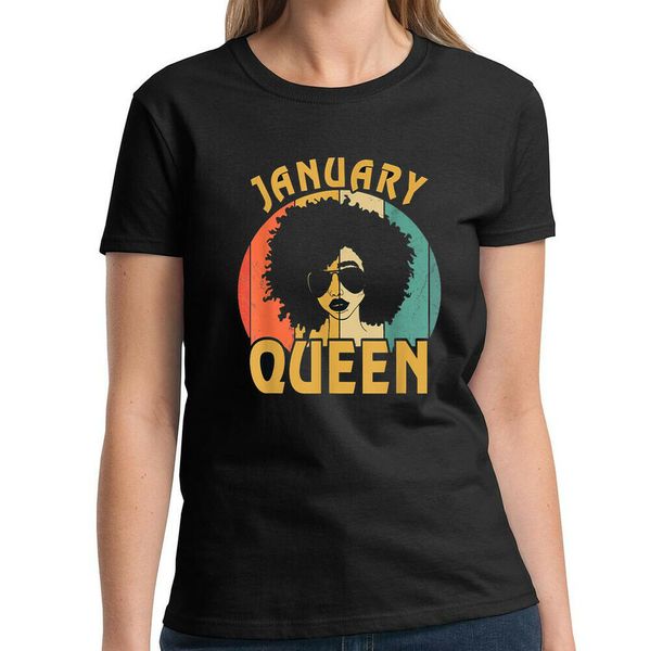 

january birthday funny black african queen t-shirt, White;black