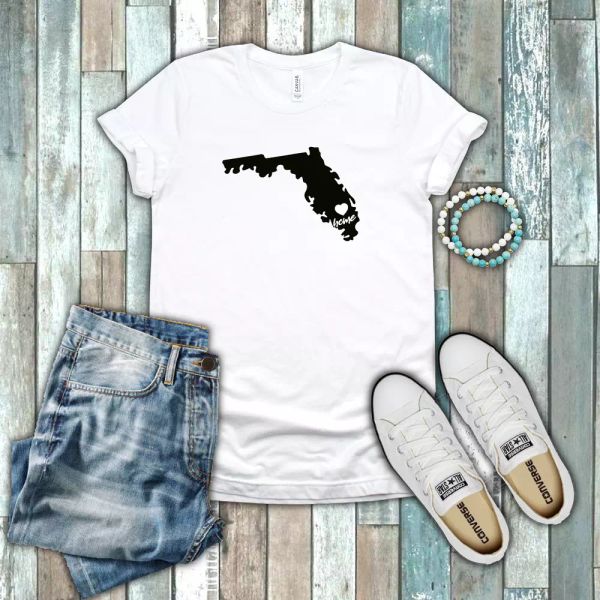 

florida sunshine state home pride silhouette 100% cotton white t-shirt, White;black