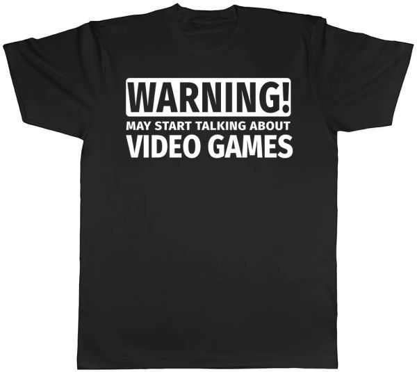 

warning may start talking about video games mens womens t-shirt, White;black