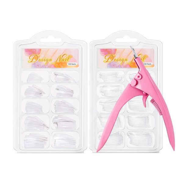 

false nails transparent fake tips with glue quick building mold for extension accessories nail art tools manicure, Red;gold