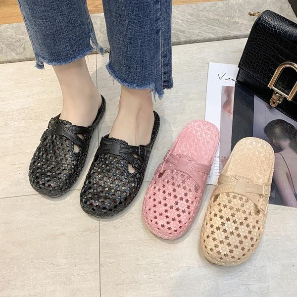 

slippers lightweight flat soft 2021 women summer holes non slid casual beach sandals indoor outdoor female laidies shoes, Black