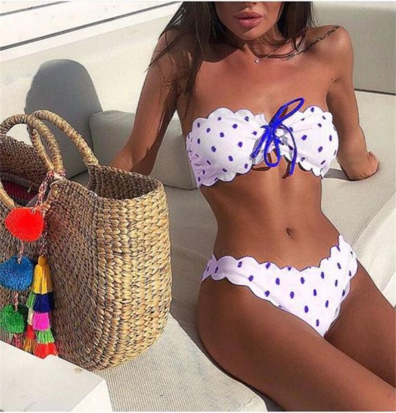 

women's swimwear ribbed strap polka dot bikini set 2021 summer biquini women beach swimsuit bathing suit push up brazilian, White;black