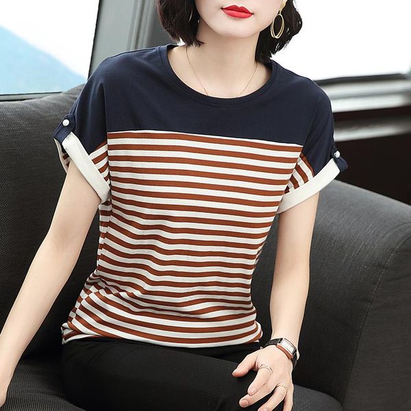 

women's t-shirt bobokateer 2021 female short sleeve woman clothes plus size women clothing camisetas de mujer striped t-shirty damskie, White