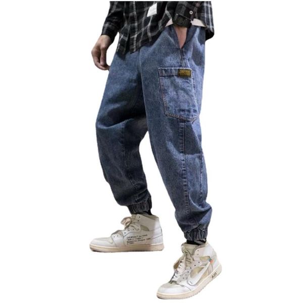 

men's pants fat thin tooling men plus size nine-point full of feet casual harlan fitness streetwear hip hop jeans, Black