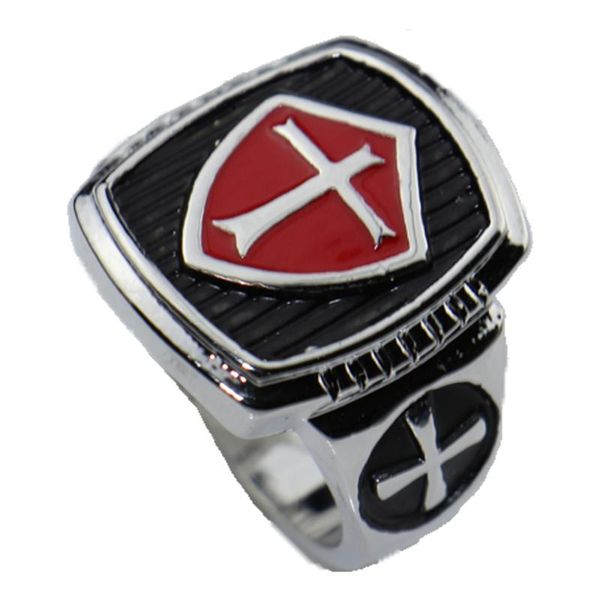 

wedding rings harong red enamel cross knights templar ring punk jewelry party stainless steel superior quality assassins men, Slivery;golden