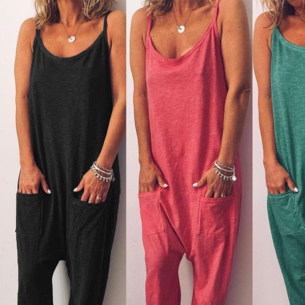 

womens jumpsuit women jumpsuits cargo pants loose long wide leg playsuits thin female bodysuits sleeveless clothing, Black;white
