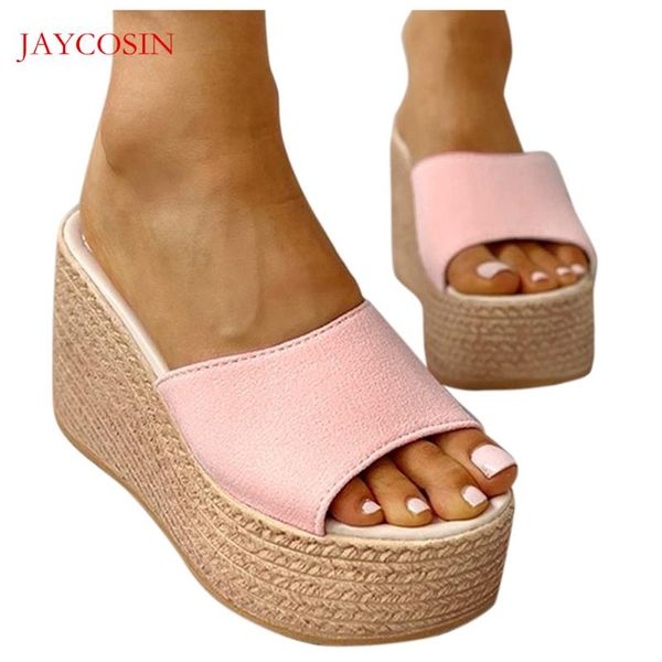 

dress shoes jaycosin women fashion solid color flat wedges high heels sandals summer casual pink female slippers f15, Black