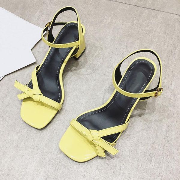 

sandals 2021 butterfly knot block high heel square toe women shoes fashion summer designer ankle buckle strap party ladies, Black