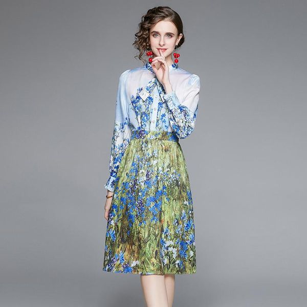 

casual dresses women vintage contrast color chic floral print shirt dress spring female long sleeve bow neck business midi vestidos, Black;gray