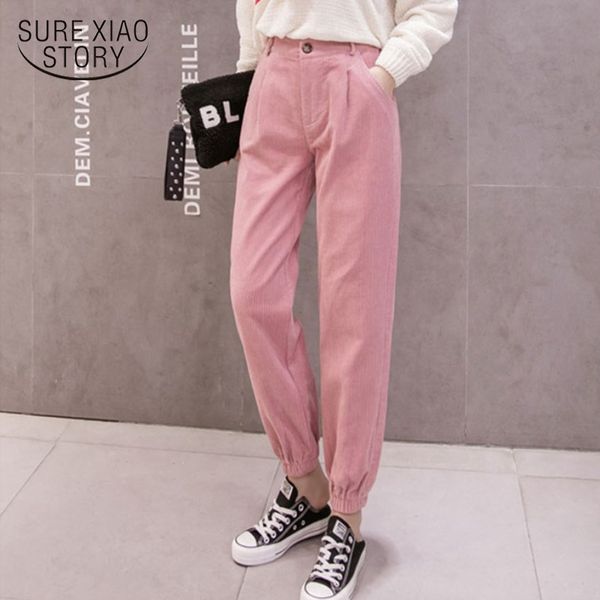 

autumn and winter fashion corduroy plus size harem women high waist trousers female ladies long pants 7288 50 210417, Black;white