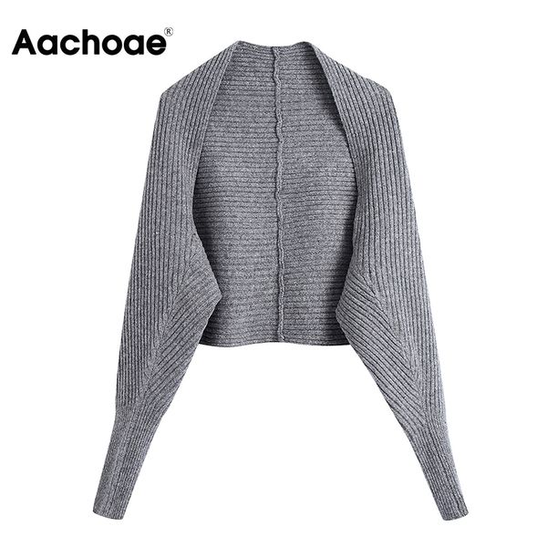 

aachoae women high street gray short cardigan long sleeve fashion knitted sweater ladies outerwear chic 210413, White;black