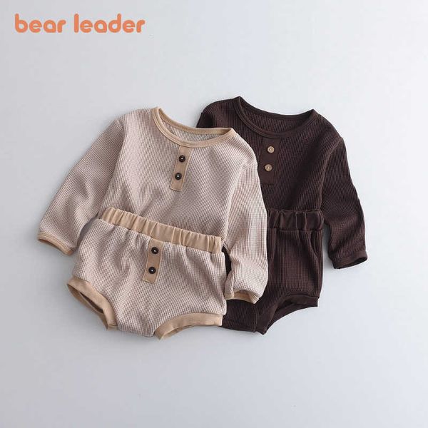 

bear leader toddler baby spring clothing sets fashion born girls boys solid clothes long sleeve casual outfit infants suits 210708, White