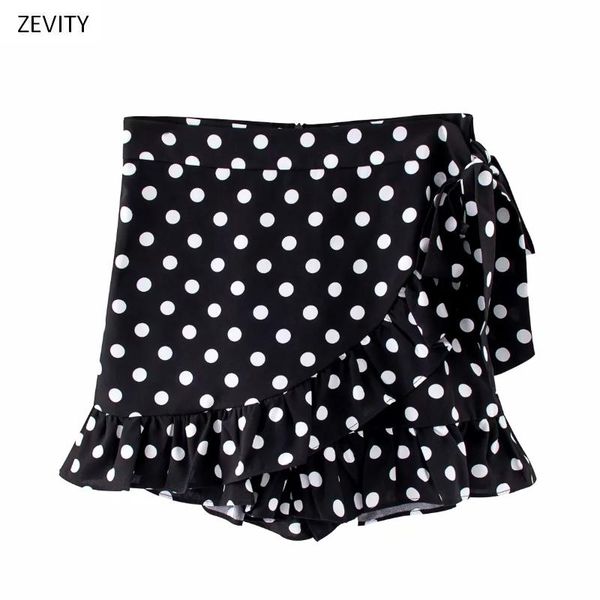 

women fashion polka dot printing hem pleated ruffles mini skirt faldas mujer ladies back zipper lace up culottes qun603 skirts, Black