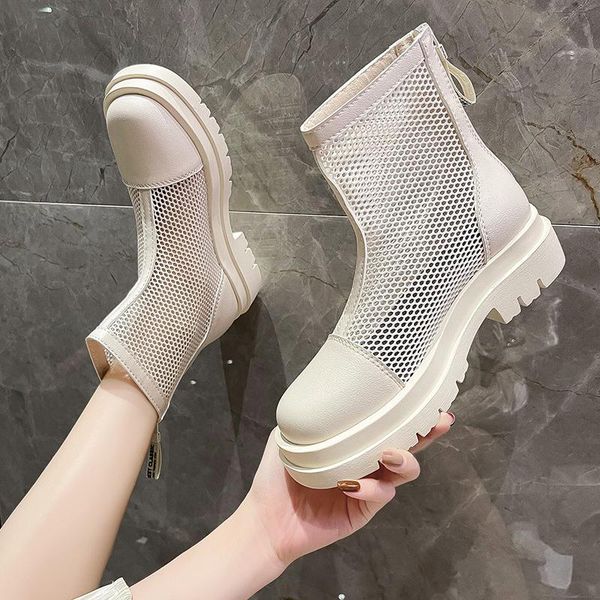 

women's rubber boots shoes boots-women zipper flat heel round toe rain 2021 summer mid-calf sandals mid calf rock ladies med, Black