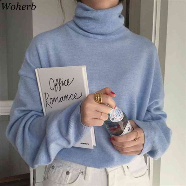 

turtleneck pullovers women winter autumn sweater korean sweet ol girl knitted jumpers female ulzzang daily chic 210519, White