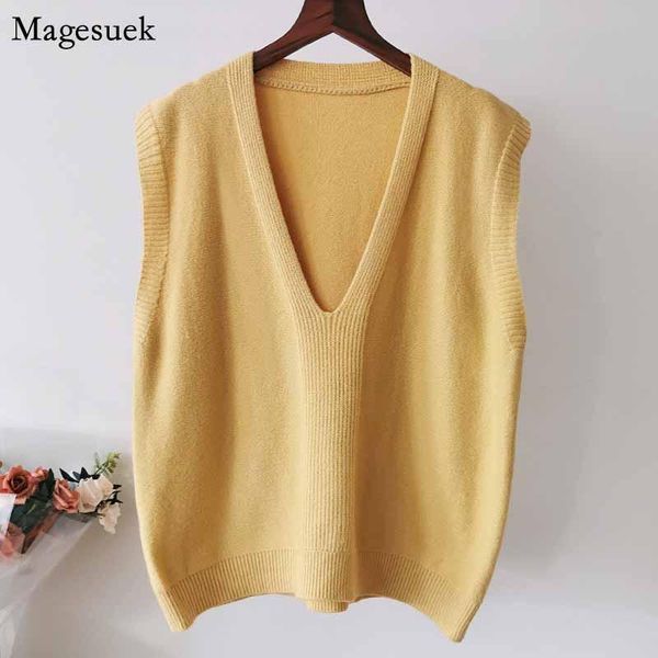 

women's vests sleeveless v-neck spring simple sweater vest fashion loose solid women knitted female 11984, Black;white