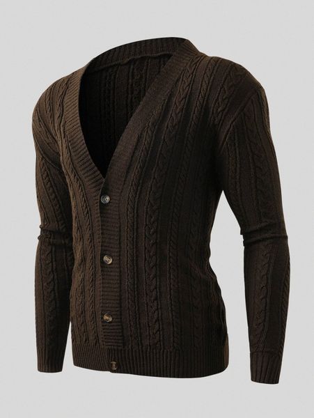 

men cable knit button front cardigan l10l#, White;black