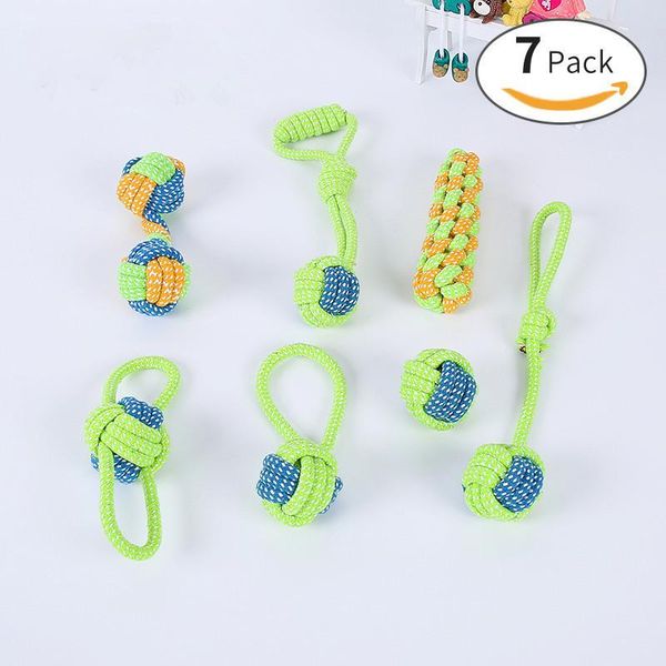 

dog apparel 7pcs pet supplies toys green cotton rope toy molar bite-resistant ball set
