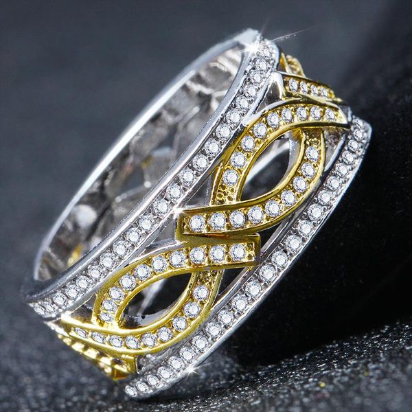 

cluster rings elegant luxury rose gold ribbon wide ring zircon cz lady leisure / dance birthday party jewelry gifts women's, Golden;silver