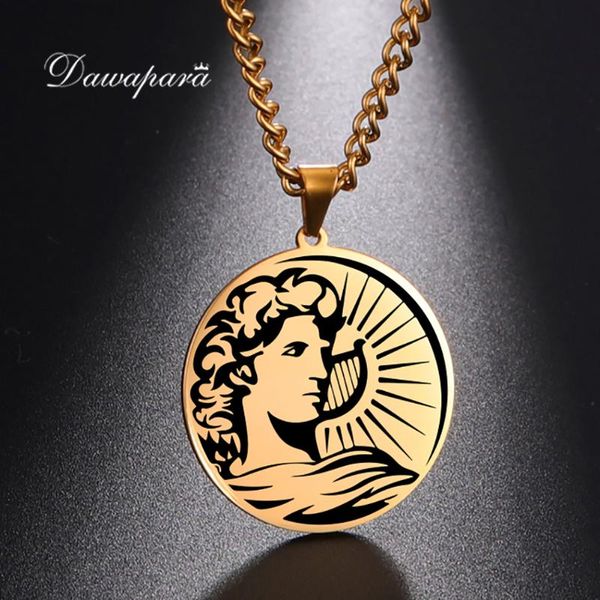 

dawapara sun god apollo pendant necklace pagan ancient greek mythology stainless steel jewelry necklaces, Silver