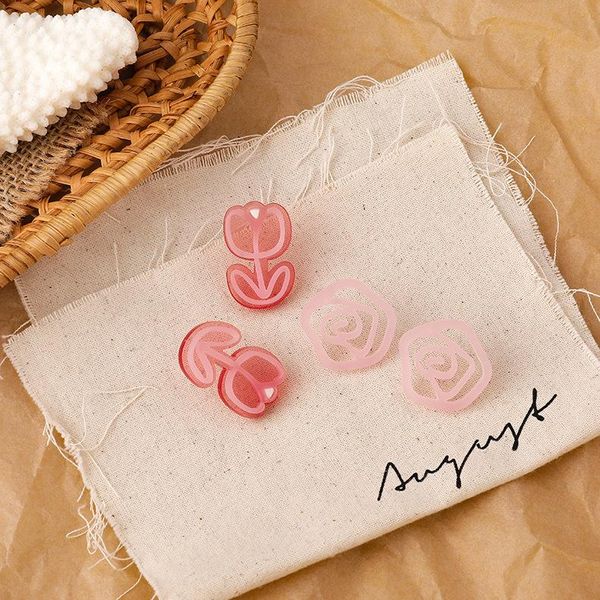 

stud missnice summer cute flower acrylic earrings girl's sweet light pink trendy jewelry for women party gifts, Golden;silver