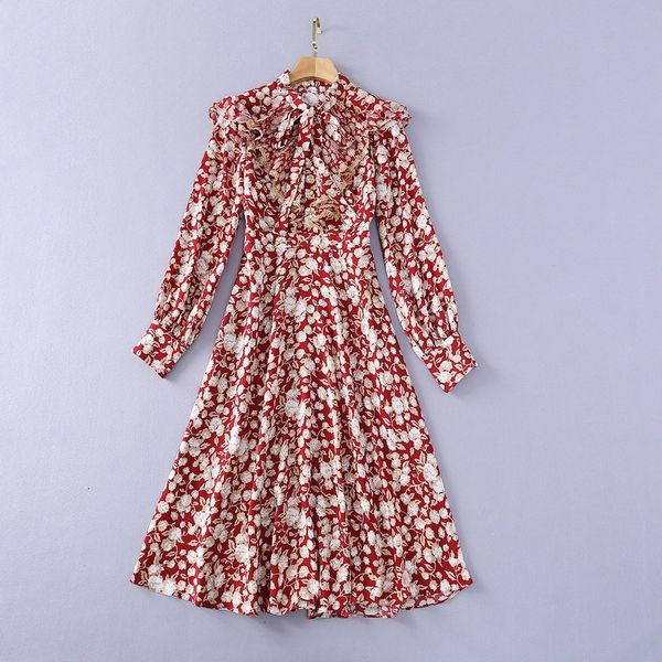

casual dresses european and american women's clothing spring long-sleeved bow collar print fashion dress vkpo, Black;gray