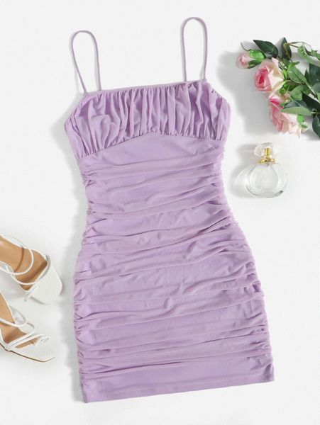 

solid ruched mesh bodycon dress i0vg#, Black;gray