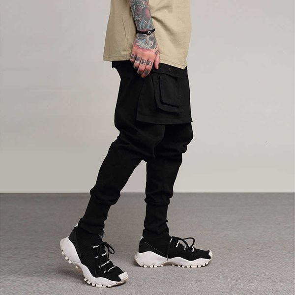 

men's pants pant neverfunction fake two pieces stitching slim casual fashion drawstring more pockets men tro 4jiy, Black