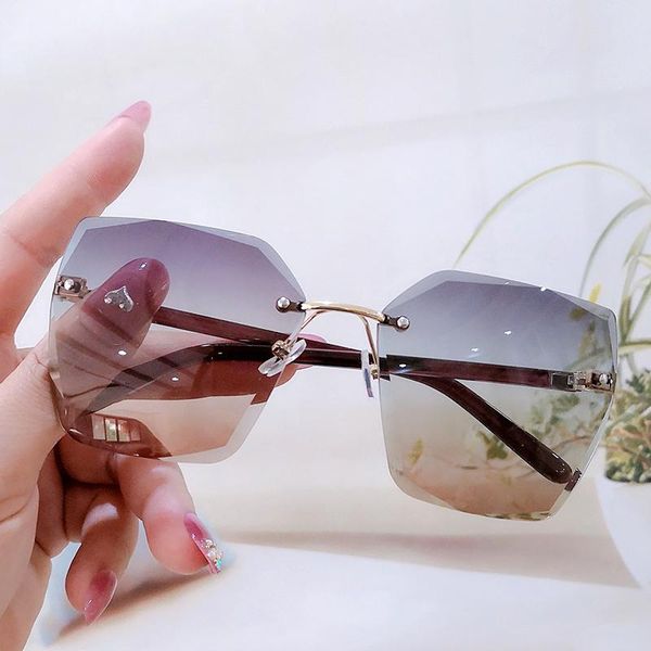 

sunglasses oloey trimming rimless women large square fashion trendy eyewear female street shooting camping hiking uv400 oculos, White;black