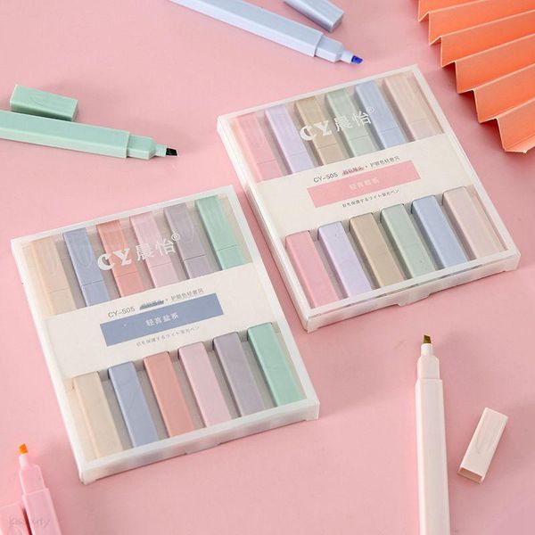 

highlighters 6pcs/set morandi kawaii mildliner color soft tip highlighter marker pens diy journal fluorescent pen student stationery, Black;red