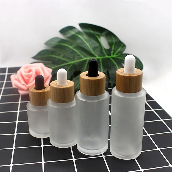 

factory shoulder glass, flat transparent drop tube, frosted bamboo lid bottle, cosmetics essence, liquid container, 305060 80ml