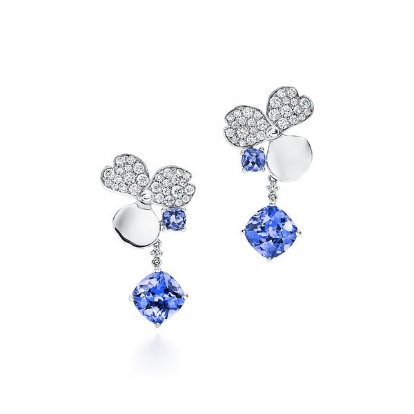 

s925 backs sterling silver zircon petal sapphire earrings, classic fashion, jewelry, original 1:1, birthday gift