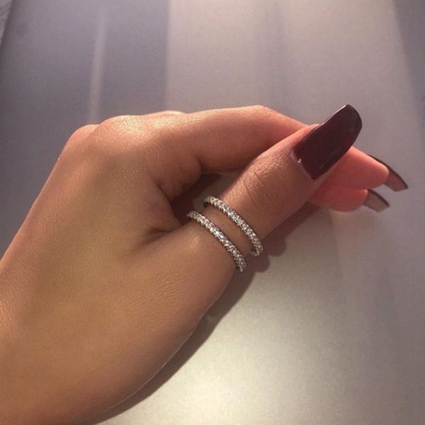 

cluster rings minimalist silver colour ring simple double layer rhinestone for women gift jewelry 2021, Golden;silver