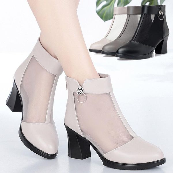 

women's sandals, net boots, hollow mesh high-heeled shoes, short high-cool boots, Black